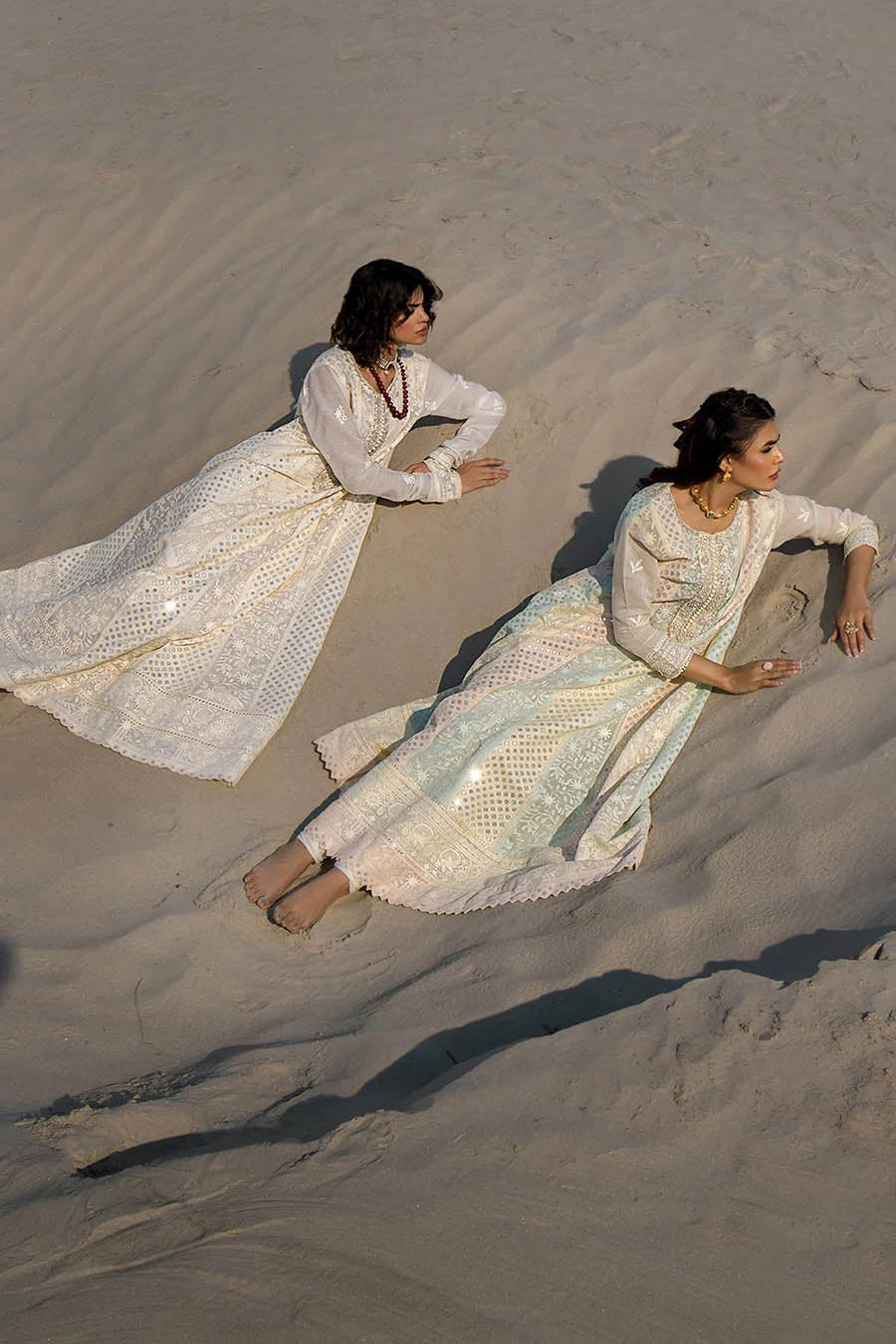 Hand Embroidered Swiss Lawn Off White Maxi