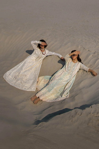 Hand Embroidered Swiss Lawn Off White Maxi