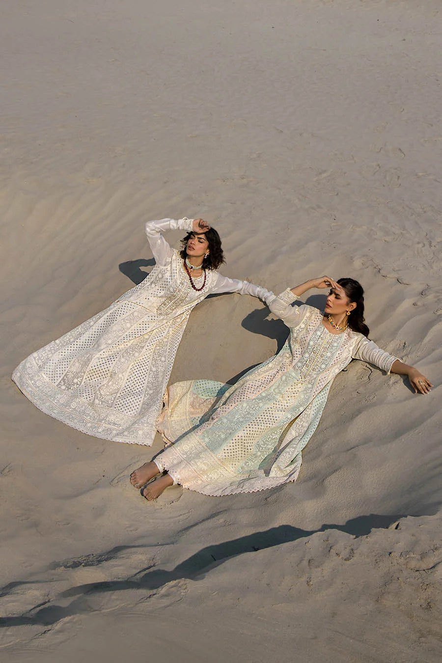 Hand Embroidered Swiss Lawn Off White Maxi