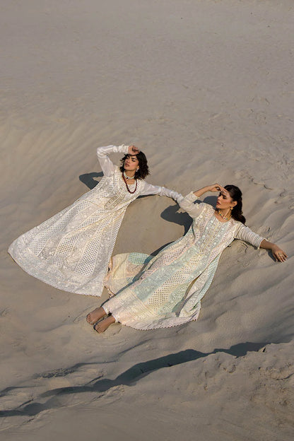 Hand Embroidered Swiss Lawn Off White Maxi