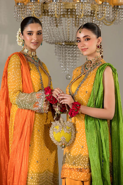 Hand Embroidered Mustard Yellow Chunnari Designer Suit
