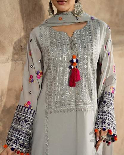 Silver & Royal Purple Farshi Shalwar Suit with Panni Work