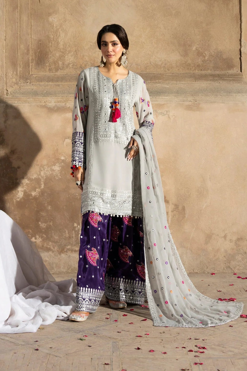 Silver & Royal Purple Farshi Shalwar Suit with Panni Work