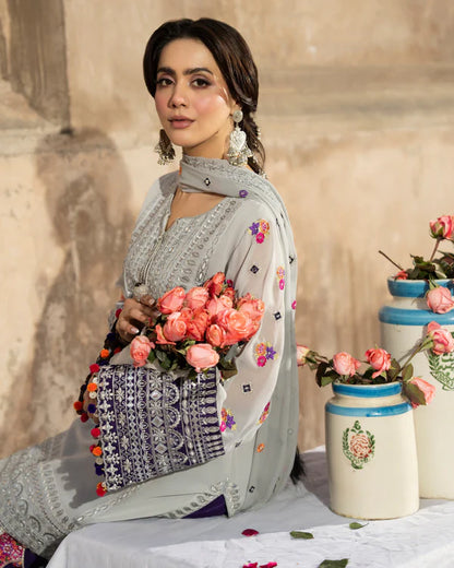 Silver & Royal Purple Farshi Shalwar Suit with Panni Work