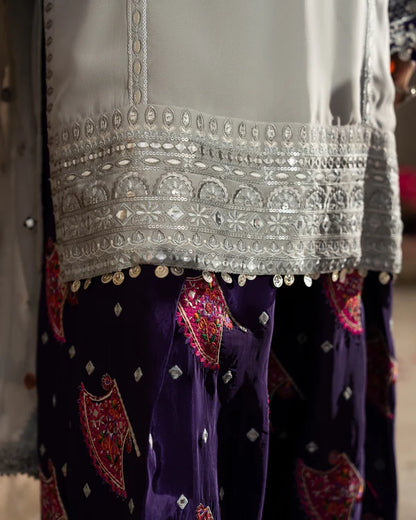 Silver & Royal Purple Farshi Shalwar Suit with Panni Work