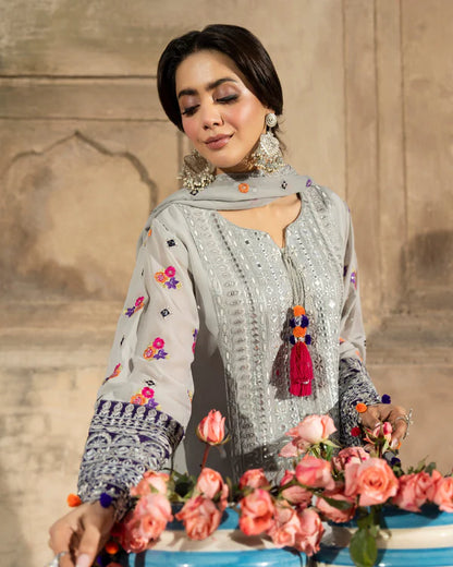 Silver & Royal Purple Farshi Shalwar Suit with Panni Work