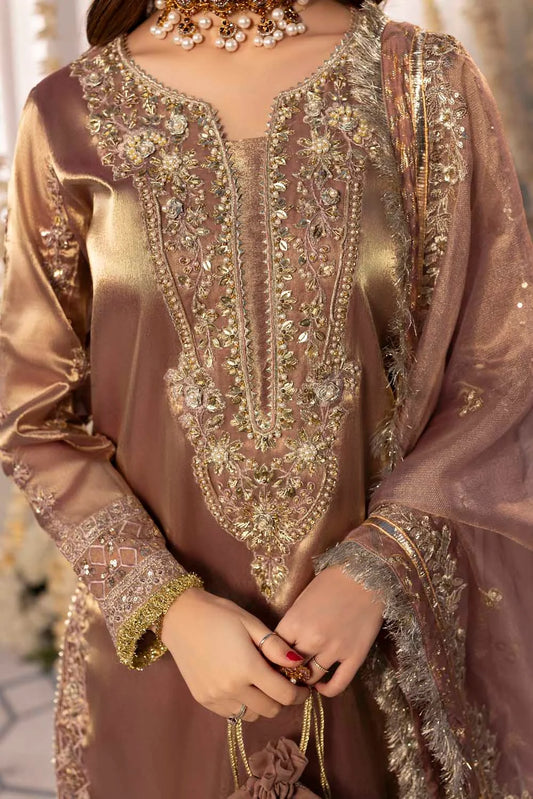 Rose Gold Gold Pure Maysuri Hand Embellished Flared Gharara