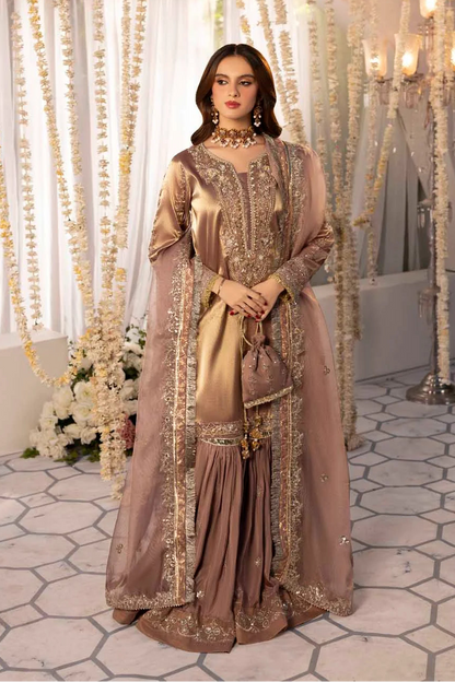 Rose Gold Gold Pure Maysuri Hand Embellished Flared Gharara