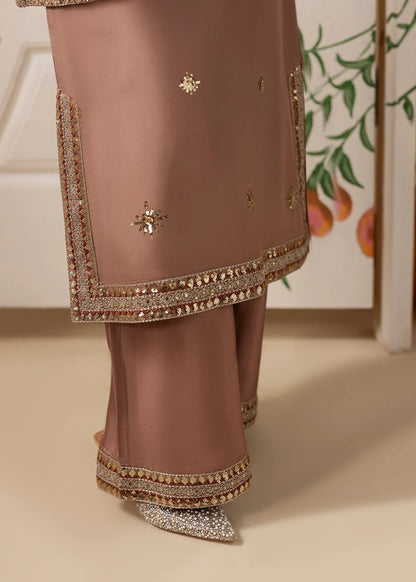 Hand Embellished Net Jacket Suit in Tea Rose Pink
