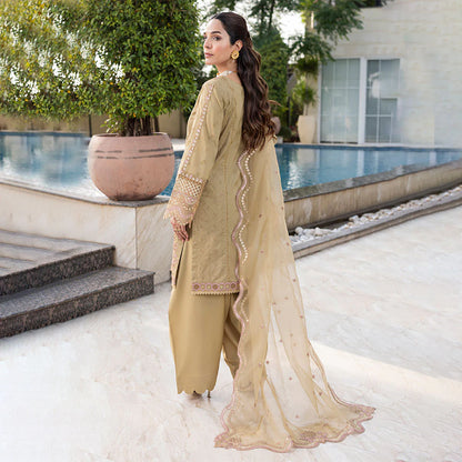 Skin Beige Pure Cotton Schiffli Embroidered Farshi Shalwar Suit