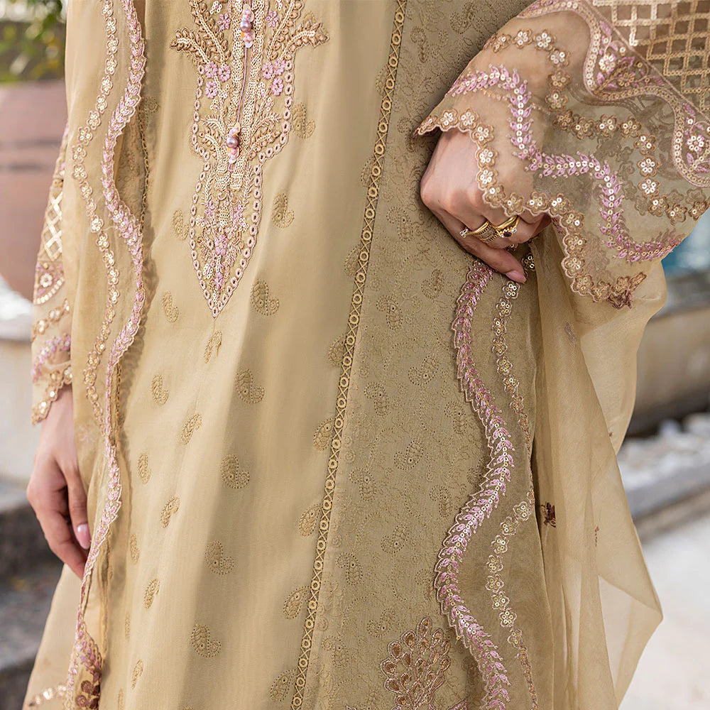 Skin Beige Pure Cotton Schiffli Embroidered Farshi Shalwar Suit
