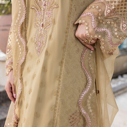 Skin Beige Pure Cotton Schiffli Embroidered Farshi Shalwar Suit