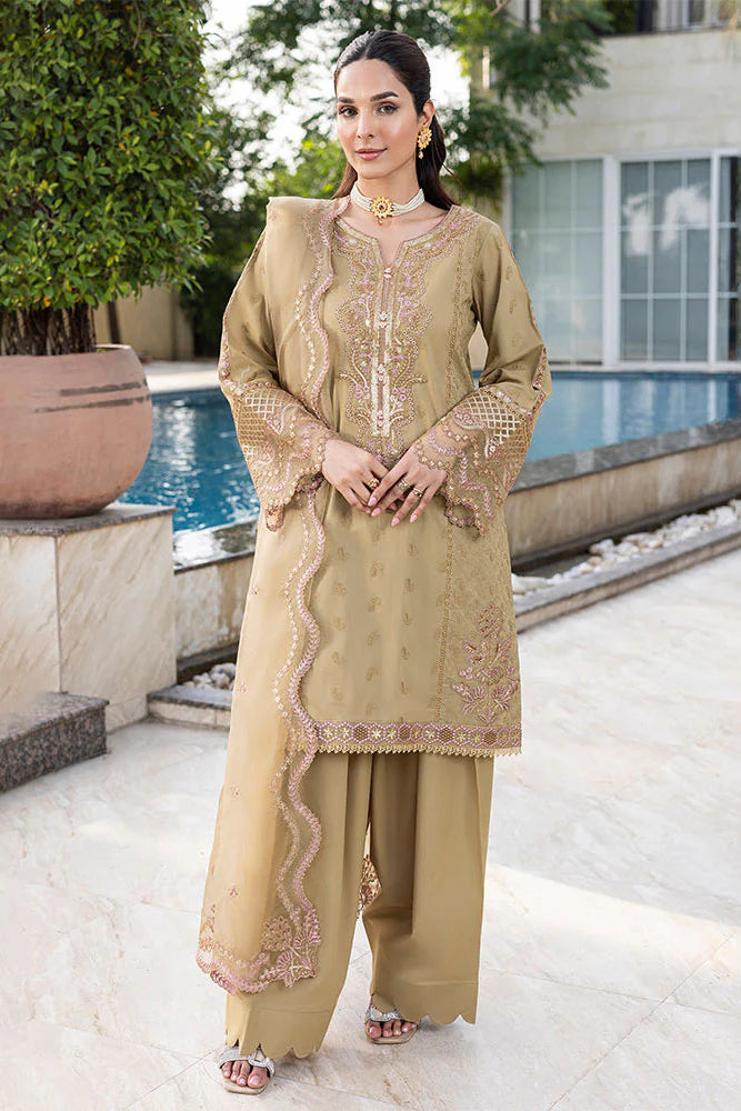 Skin Beige Pure Cotton Schiffli Embroidered Farshi Shalwar Suit