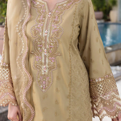 Skin Beige Pure Cotton Schiffli Embroidered Farshi Shalwar Suit