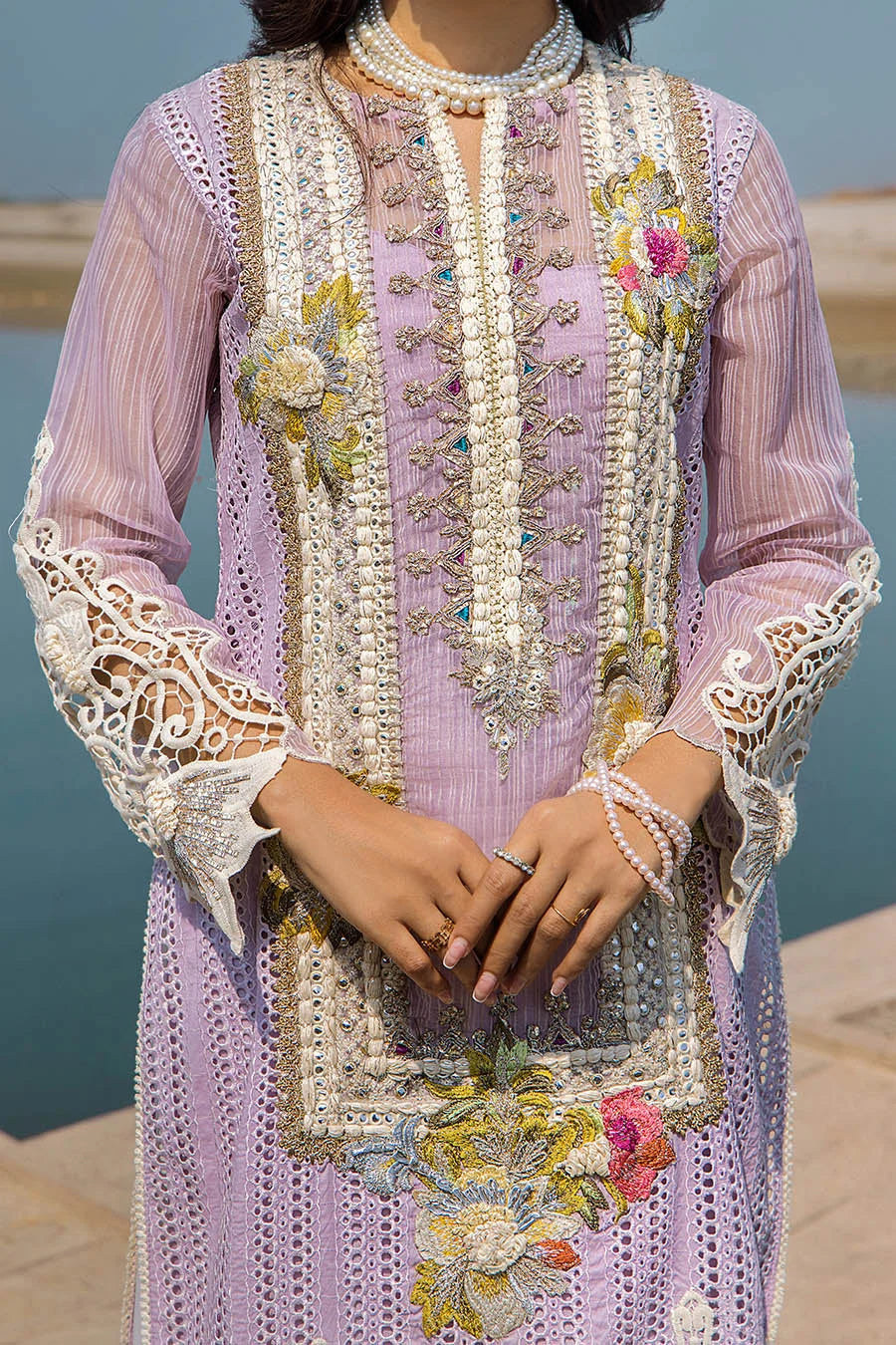 3D & Crochet Hand Embroidered Cotton Chikankari Suit