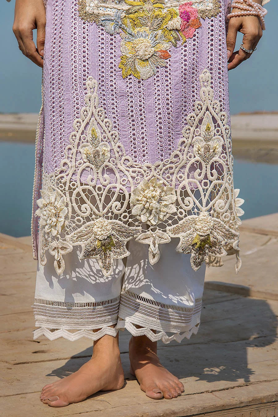 3D & Crochet Hand Embroidered Cotton Chikankari Suit