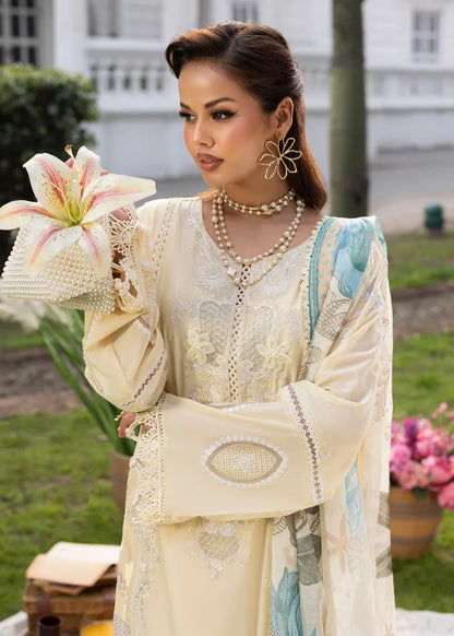 Pale Yellow Lawn Suit with Patchwork Embroidery