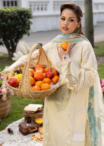 Pale Yellow Lawn Suit with Patchwork Embroidery