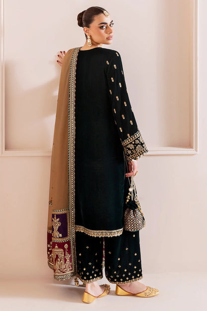 Bottle Green Sequins Embroidered Velvet Suit with Contrasting Mustard Dupatta