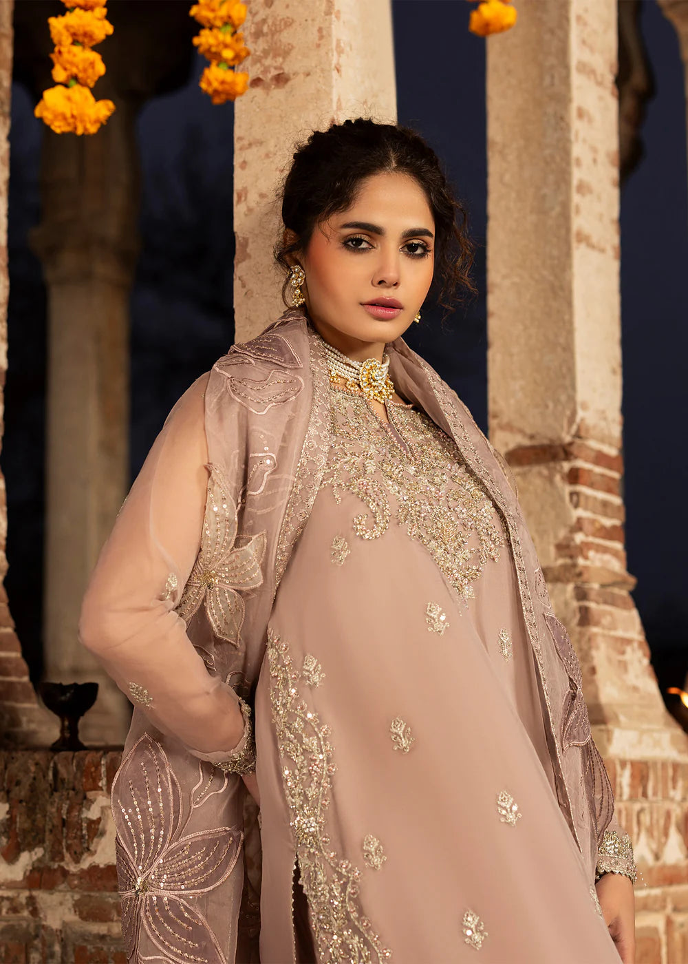 Tea Rose Pink Embellished Sharara