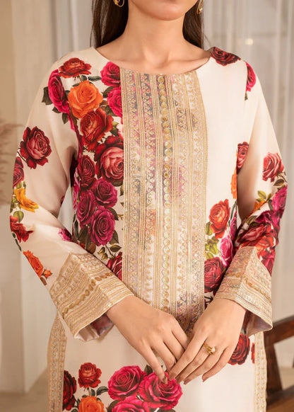 Ivory Printed Silk Kurta Set with Sequinned Lace Details