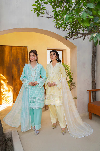 Pastel Teal Pure Cotton Farshi Shalwar Suit