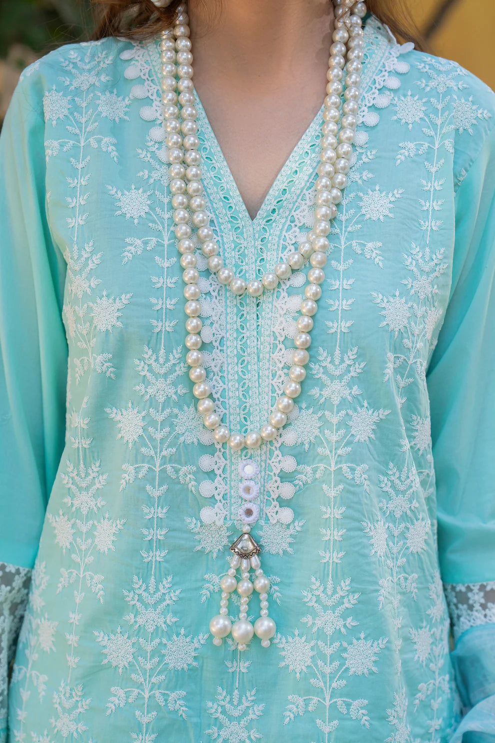 Pastel Teal Pure Cotton Farshi Shalwar Suit