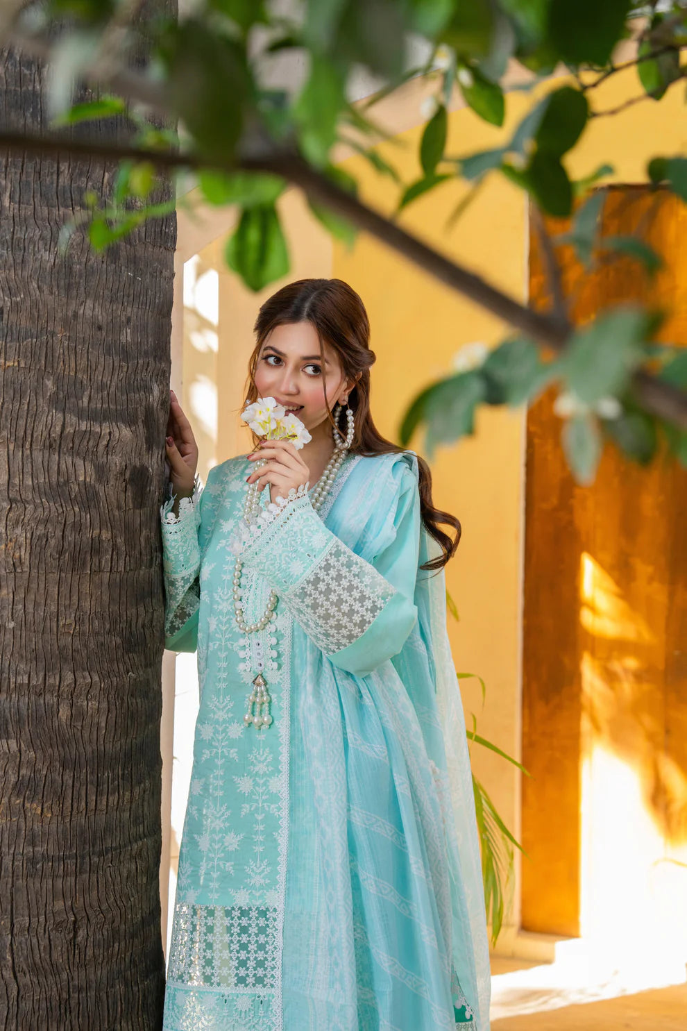 Pastel Teal Pure Cotton Farshi Shalwar Suit