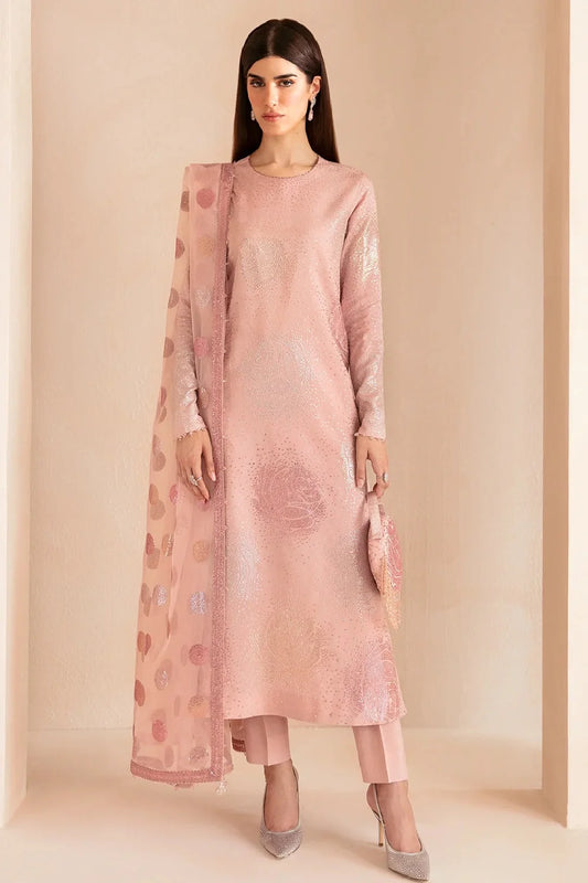 Pink Peach Pure Raw Silk Suit with Complementary Pouch
