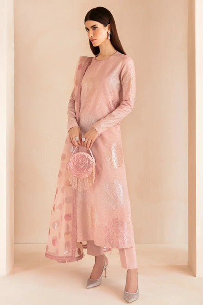 Pink Peach Pure Raw Silk Suit with Complementary Pouch