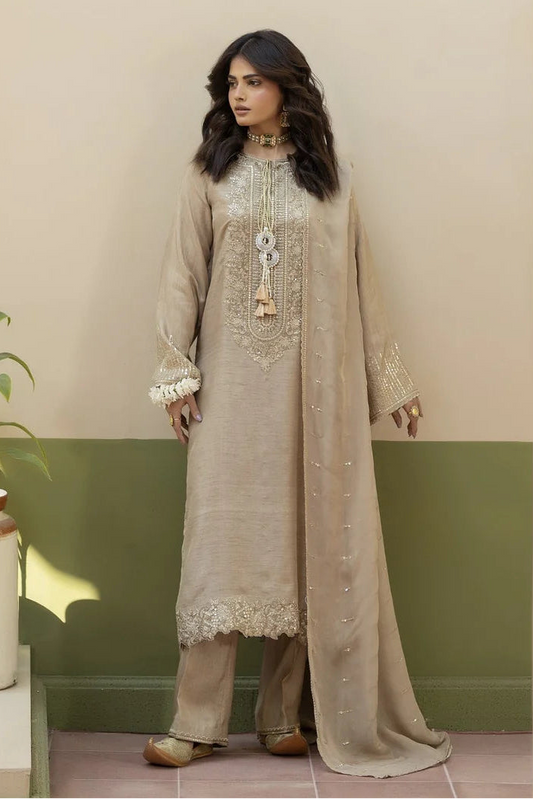 Elegant Beige Raw Silk Suit