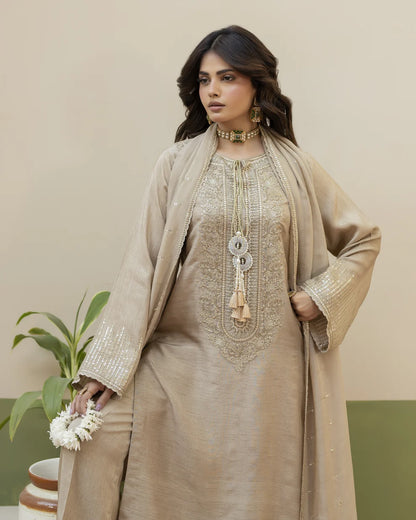 Elegant Beige Raw Silk Suit