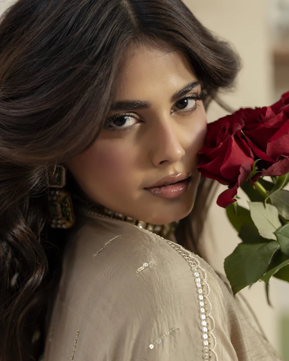 Elegant Beige Raw Silk Suit