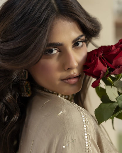 Elegant Beige Raw Silk Suit