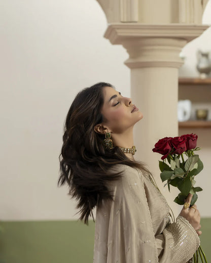 Elegant Beige Raw Silk Suit