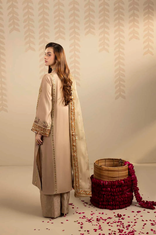 Elegant Gold Embellished Raw Silk Partywear Suit