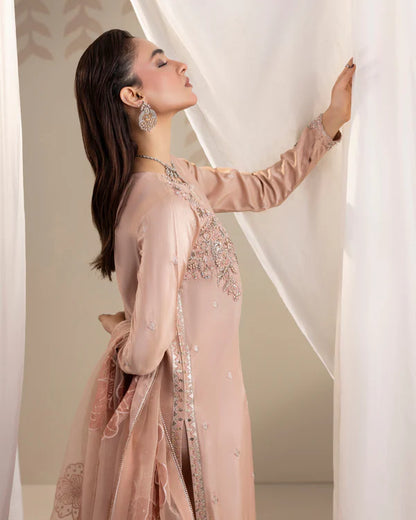 Elegant Tea Rose Pink Embellished Raw Silk Suit