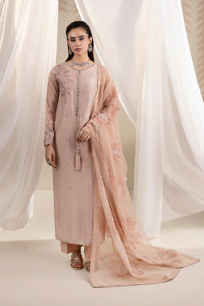 Elegant Tea Rose Pink Embellished Raw Silk Suit