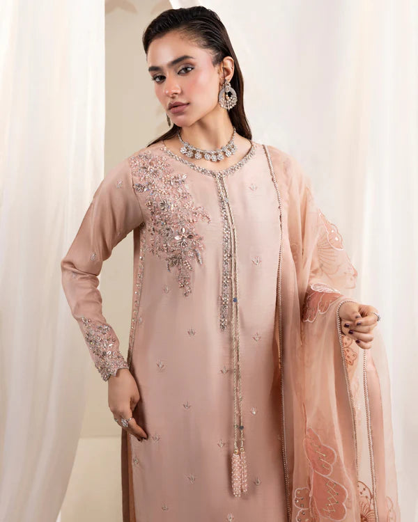 Elegant Tea Rose Pink Embellished Raw Silk Suit