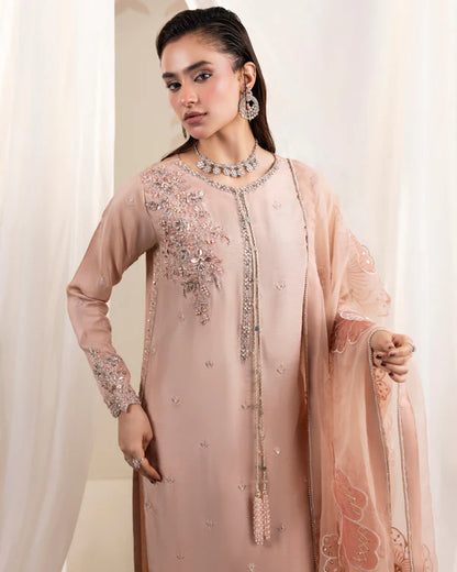 Elegant Tea Rose Pink Embellished Raw Silk Suit