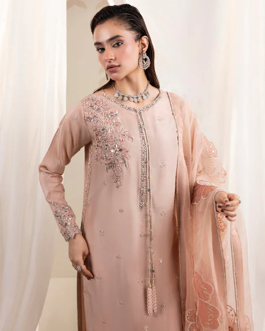 Elegant Tea Rose Pink Embellished Raw Silk Suit