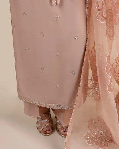 Elegant Tea Rose Pink Embellished Raw Silk Suit
