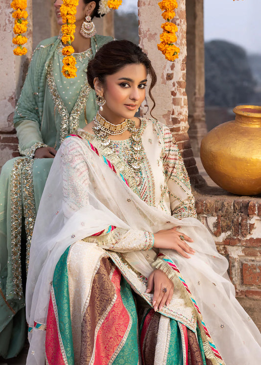 White Embellished Silk Jamawar Sharara