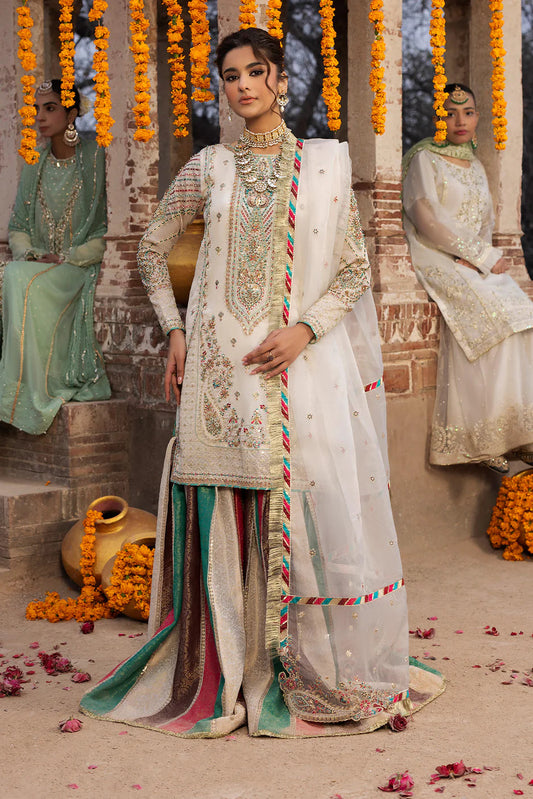White Embellished Silk Jamawar Sharara
