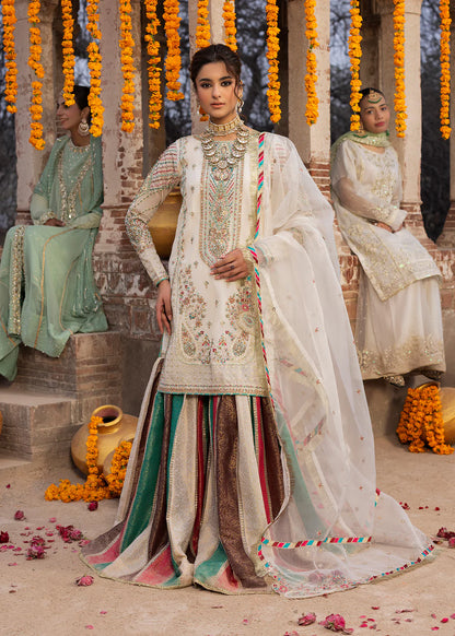 White Embellished Silk Jamawar Sharara