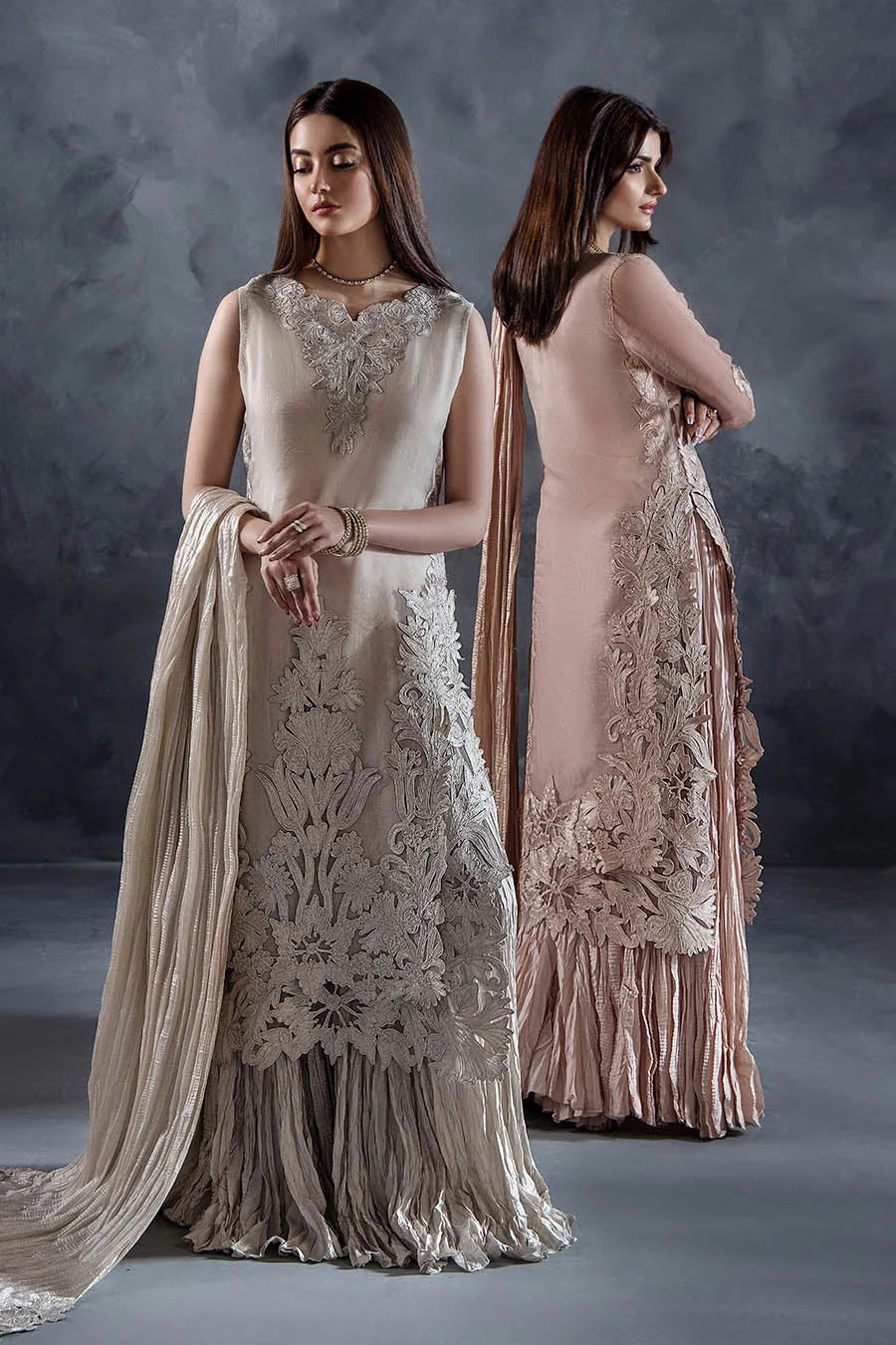 Hand Embroidered Pastel Pink Crushed Sharara