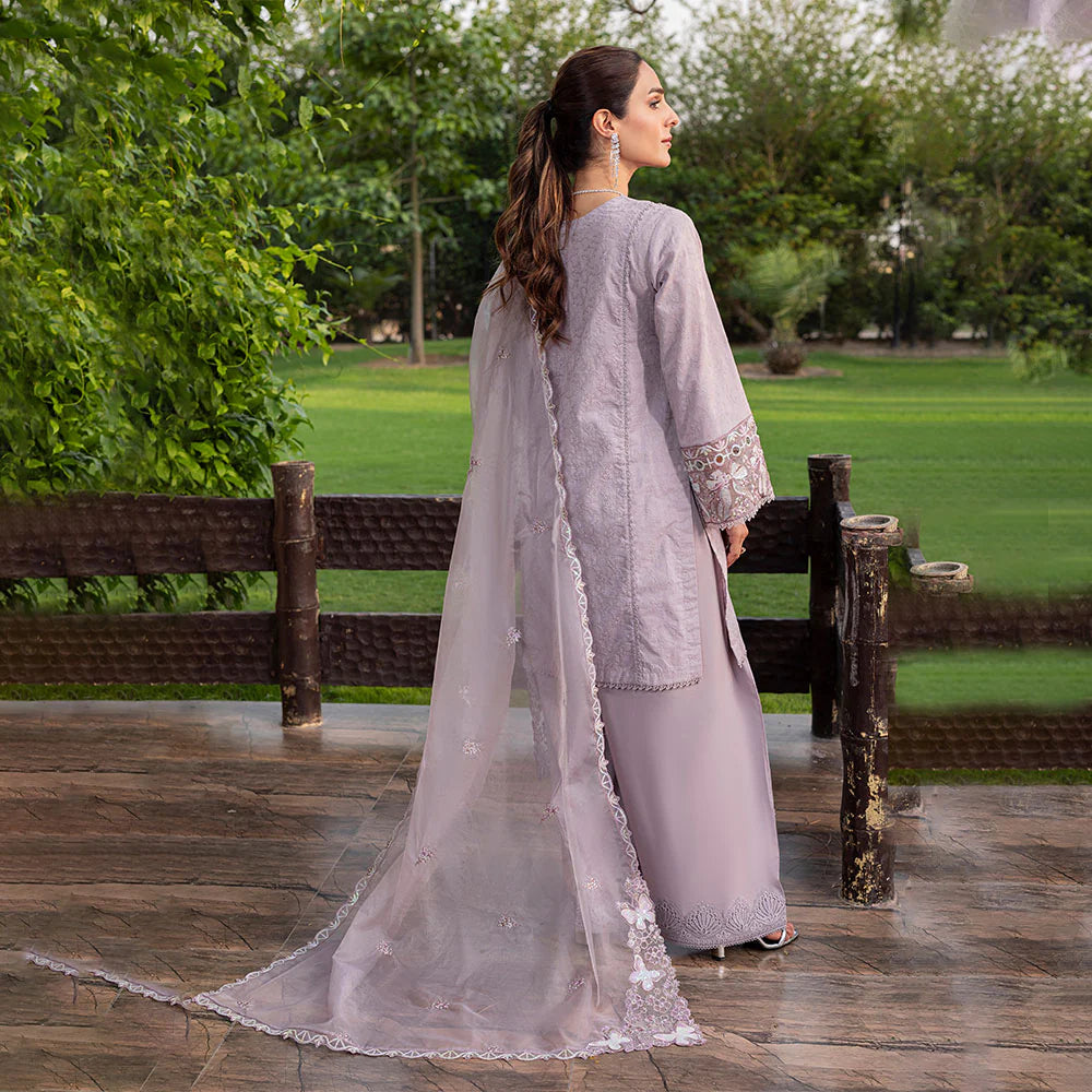 Lavendar Pure Cotton Schiffli Embroidered Farshi Shalwar Suit