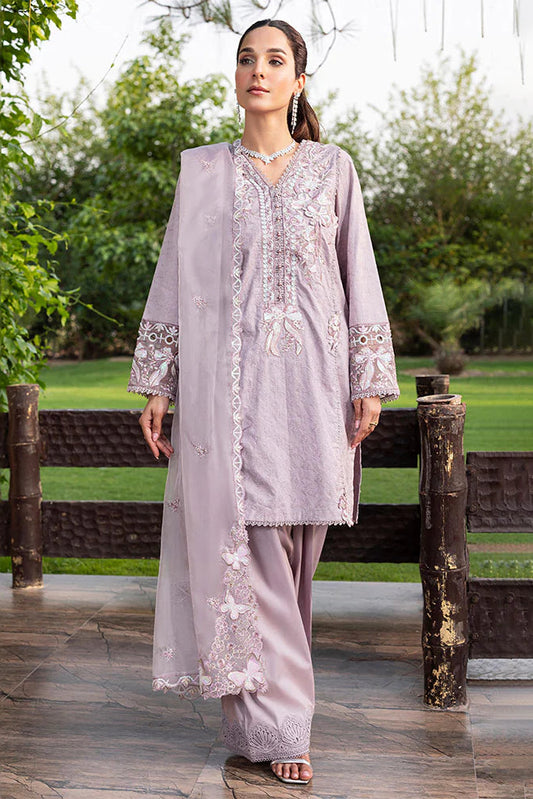 Lavendar Pure Cotton Schiffli Embroidered Farshi Shalwar Suit