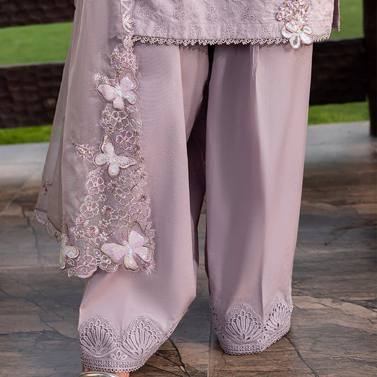 Lavendar Pure Cotton Schiffli Embroidered Farshi Shalwar Suit