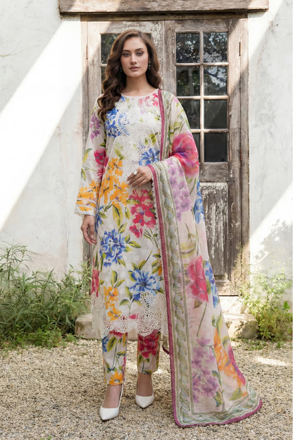 Multicolor Embroidered Lawn Kurta Set with Dupatta